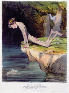 De mooie Narcissus, karikatuur gegraveerd door d